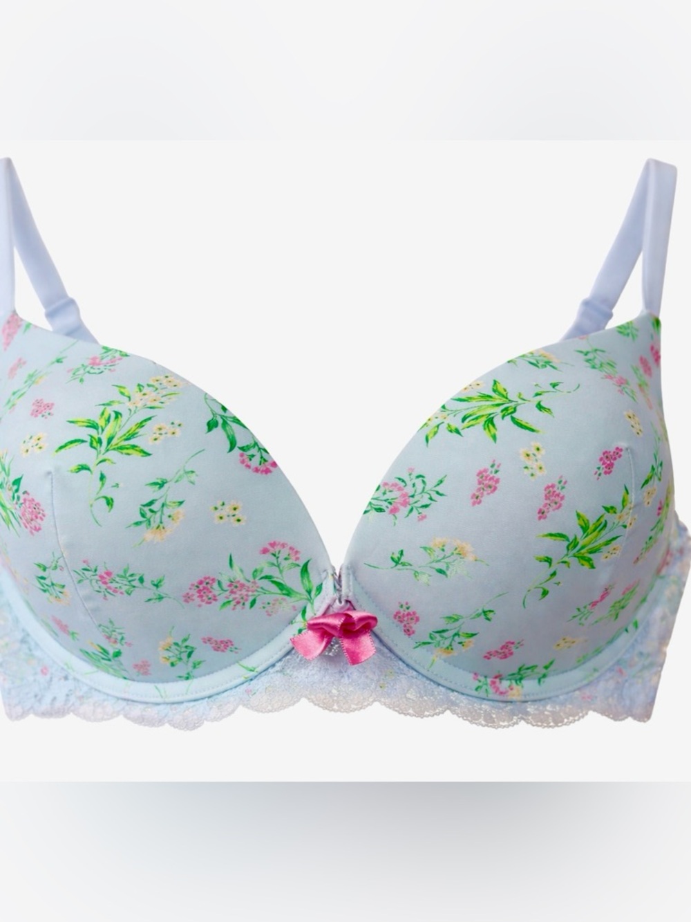 Adore Me 36D Floral Lace Bra Coquette Cottagecore Pastel Pink Bow NWOT Romantic